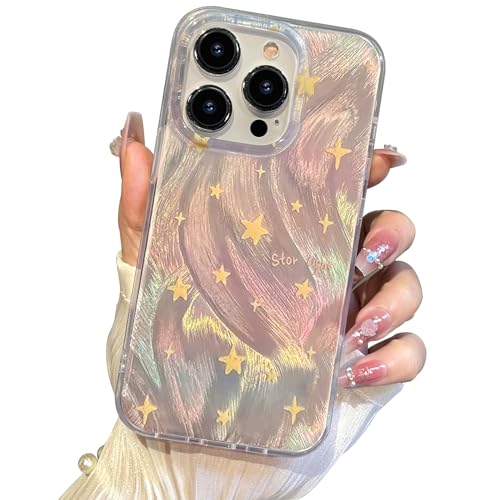 I-MGAE-IN-AR Phone Hard Case Compatible with iPhone 12 & iPhone 12 Pro, Slim Holographic Shiny Fade Star Women Girls, Hard PC Shockproof Protective Design, Pink, Stars - color: Fade Star, size: iPhone 12/12 Pro