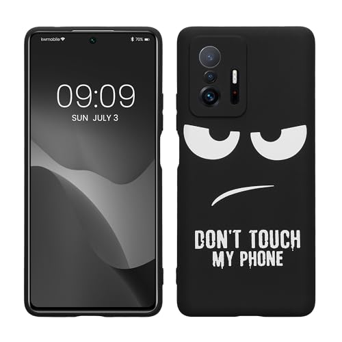kwmobile TPU Silicone Case Compatible with Xiaomi 11T / 11T Pro - Case Soft Cover - Don't Touch My Phone White/Black - size: 11T / 11T Pro