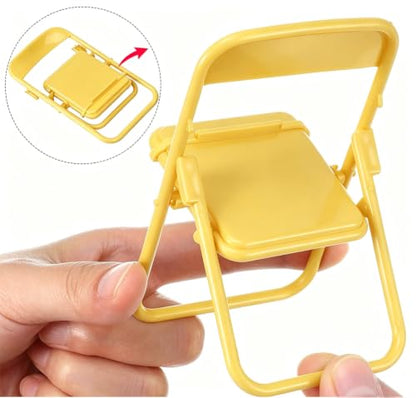 5 Pieces Foldable Mini Chair Phone Stand, Desk Holder for Phones, Yellow