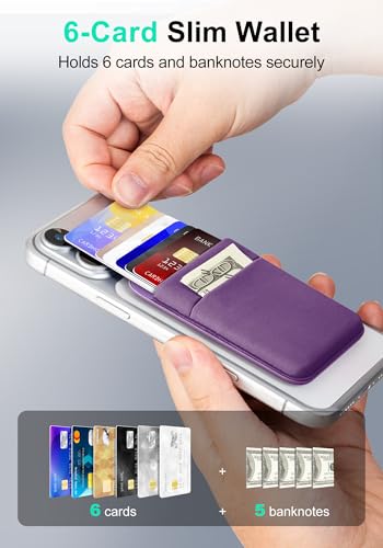 Senose Purple Magnetic Wallet, Slim Magnet Phone Wallet for Back of Phone | Compatible for Magsafe Wallet iPhone 17/16/15/14/13/12 Pro Max Plus Air Series, 1 Card Slot, 1 Cash Slot, Dark Purple - color: Dark Purple