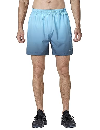 EZRUN Men's 5" Athletic Running Shorts Quick Dry with Liner Zip Pocket - color: Gradient Blue, size: Small
