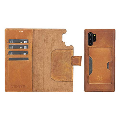 Venito Florence Leather Wallet Phone Case Compatible with Samsung Galaxy Note 1 Plus - Extra Secure with RFID Blocking - Detachable Phone Wallet (Antique Brown) - color: Antique Brown, size: Note10 Plus