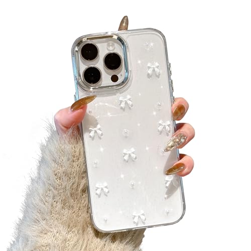 EYZUTAK Case for iPhone 12 Pro Max, Bling Glitter 3D Bowknot Phone Case Cute Sparkly Crystal Clear Bow Aesthetic Design Case Slim Soft Durable TPU Transparent Protective Cover for Women Girl-White Bow - color: White Bow, size: iPhone 12 Pro Max