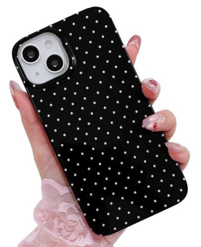 Polka dots case for iPhone 13/14 Black | Polka dots，Full Protection Soft TPU，will not peel, fade or rub off ，Kawaii Cute Phone Case for Women Girls - color: Imd Polka Dots Black