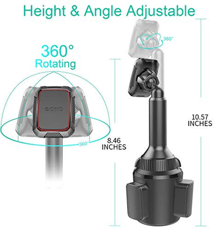 OQTIQ Magnetic Phone Cup Holder for Car - Adjustable Height & Multi-Angle - One-Hand Operation - Compatible with Samsung, Google, & More - Black, Not for MagSafe - color: Black & Red-Magnetic