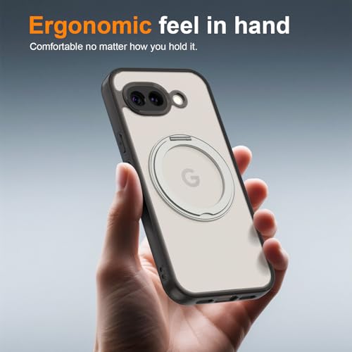 Magnetic Case for Google Pixel 10a Phone 2026 with Rotating Stand, Slim Non-Yellowing Transparent Clear Shockproof Cover with Wireless Charging (Black) - color: Black, size: Pixel 10a
