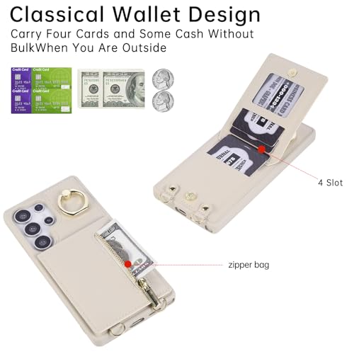 Crossbody Wallet Case for Samsung Galaxy S25 Ultra, with Card Slots Zipper Pocket Case, Flip Folio Purse RFID Blocking with Ring Kickstand Detachable Strap-Beige - size: Select