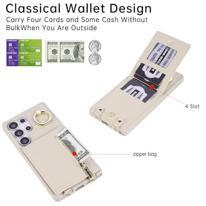 Crossbody Wallet Case for Samsung Galaxy S25 Ultra, with Card Slots Zipper Pocket Case, Flip Folio Purse RFID Blocking with Ring Kickstand Detachable Strap-Beige - size: Select