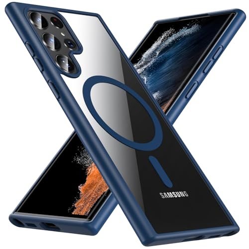 Hensinple for Samsung Galaxy S22 Ultra Case Magnetic, Galaxy S22 Ultra Phone Case [Compatible with Magsafe] Wireless Charging Translucent Back Shockproof Cover Case6.8 Inch, Blue - color: Blue-S22 Ultra, size: Galaxy S22 Ultra 6.8 inch