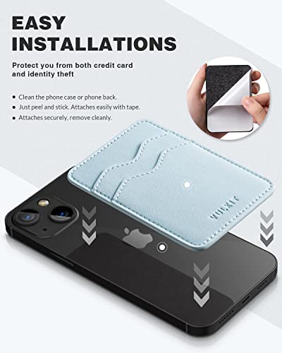 VULKIT Stick on Card Holder Compatible for iphone Leather Cell Phone Wallet Credit Card Case Strong Sticker for Women - color: Blue