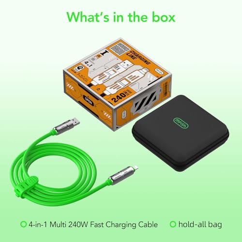 MFish 240W 4-in-1 Fast Charging Cable, Green, 6.6FT - color: Green, size: 6.6FT