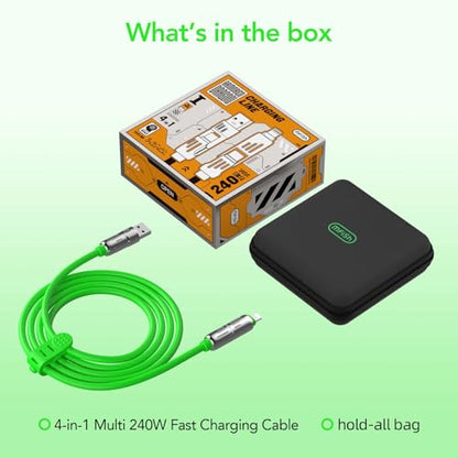 MFish 240W 4-in-1 Fast Charging Cable, Green, 6.6FT - color: Green, size: 6.6FT