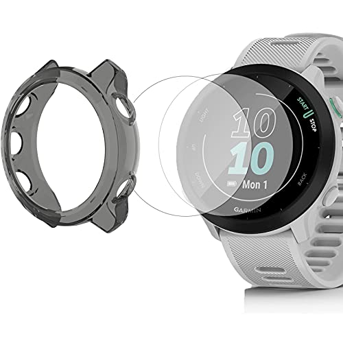 Compatible for Garmin Forerunner 55 Screen Protector with Case, Lamshaw (2+1Pack) Tempered Glass Film Full Coverage + Soft TPU Protective Case Compatible for Garmin 55 Smartwatch