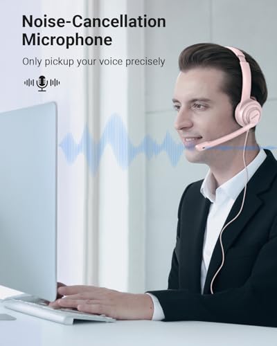 NUBWO HW02 USB Headset with Microphone Noise Cancelling & in-line Control - color: Pink, size: 1 pack
