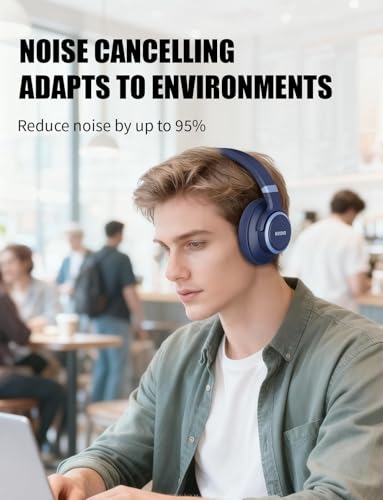 KVIDIO Hybrid Active Noise Cancelling Headphones Over Ear - color: Blue