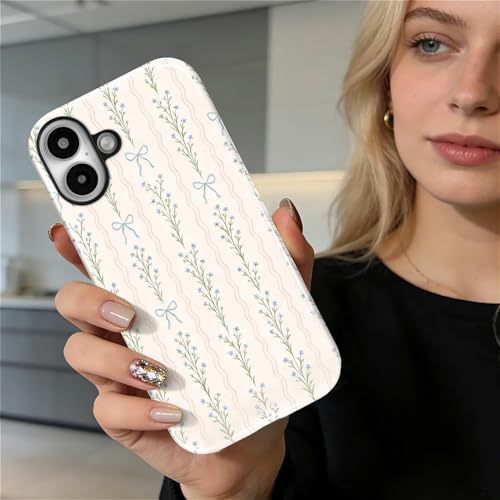 Magnetic for iPhone 16 Case,[Compatible with Magsafe] Dual Layer Protective Heavy Duty Shockproof Rugged Drop Protection Bumper Hybrid Case - Blue Bow Stripes - color: Blue Bow Stripes, size: iPhone 16