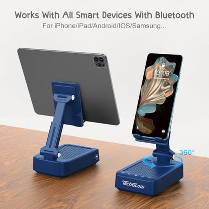 TechGlow Gifts for Men Women Foldable Cellphone Stand with Bluetooth Speaker and Charging Function 360° Rotatable Phone Stand Birthday Gift Idea for Mom Dad Cool Tech Gifts-Blue - color: Blue