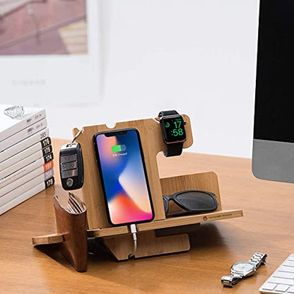 JackCubeDesign Wood Docking Station Nightstand Organizer Key Holder Wallet Stand Watch Gift Anniversary for Men Dad Father Birthday Graduation Gadgets Compatible with iPhone iWatch AirPods - MK242A
