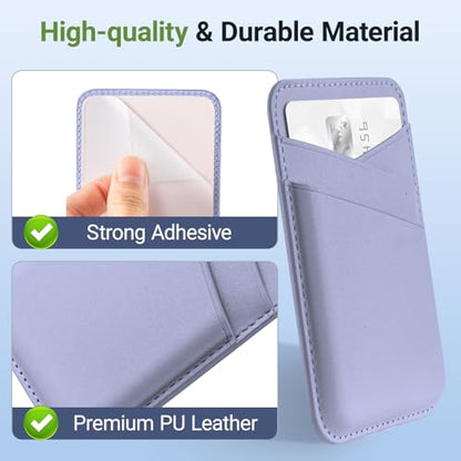 SHANSHUI Phone Wallet, 2 Pack Leather Business ID Credit Card Holder for Back of Phone Stick on Compatible with iPhone, Most Smartphones - White Purple - color: Purle + White