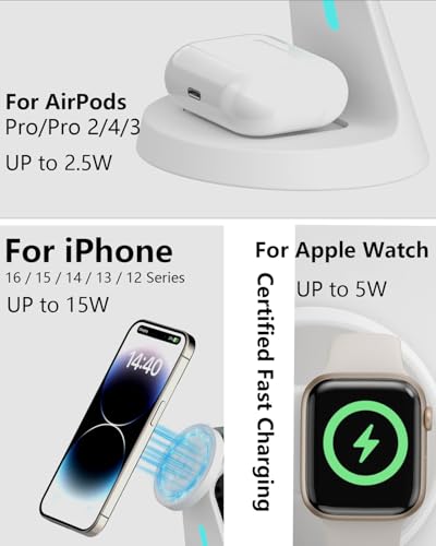 Wireless Charger for iPhone,3 in 1 Charging Station,15W Phone Charger Stand