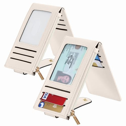 Chelmon Women's RFID Slim Card Holder Wallet | Thin Bifold Multi Card Case with Zipper Coin Pocket Purse for Women(Beige) - color: Beige