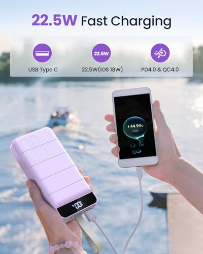 Power Bank, 50000mAh 22.5W with USB-C Fast Charging Portable Charger - color: Purple