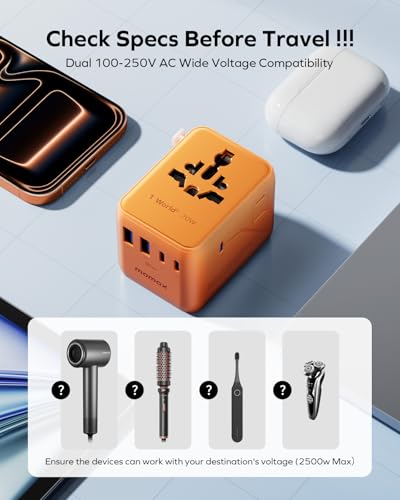 MOMAX 70W Universal Travel Adapter 7-in-1 GaN International Power Adapter - color: Cosmic Orange, size: 70W