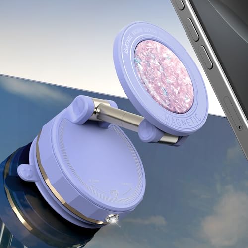 Upgraded Vacuum Magnetic Car Phone Holder for MagSafe[108+LBS Strongest Suction & 3000gf Strongest Magnetic],360° Adjustable Suction Cup Phone Mount for Car,Gym,Mirror,Men Women-Purple - color: Purple