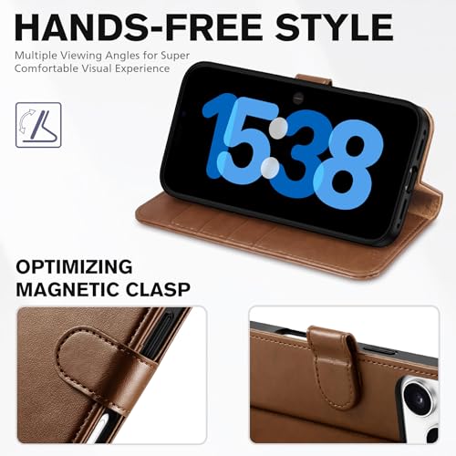 TUCCH Case Wallet for iPhone 17 Pro (6.3") 2025, RFID Blocking Folio, Brown | 4 Card Holders, Kickstand, PU Leather, Magnetic Closure, Shockproof TPU Shell, Protective Flip Cover - color: Brown