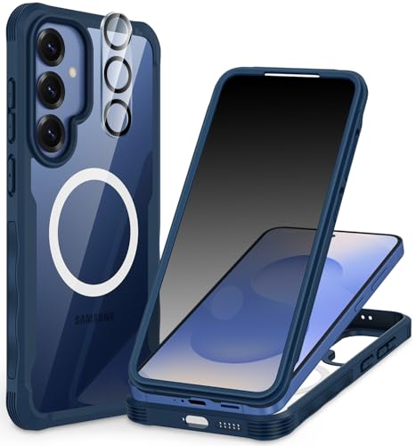 CENHUFO Magnetic Privacy for Samsung Galaxy S25 Plus Case, Full Body Phone Case with Built-in 9H Tempered Glass Privacy Screen Protector and Camera Lens Cover, Shockproof Protective Bumper - Blue - color: Blue, size: S25 Plus