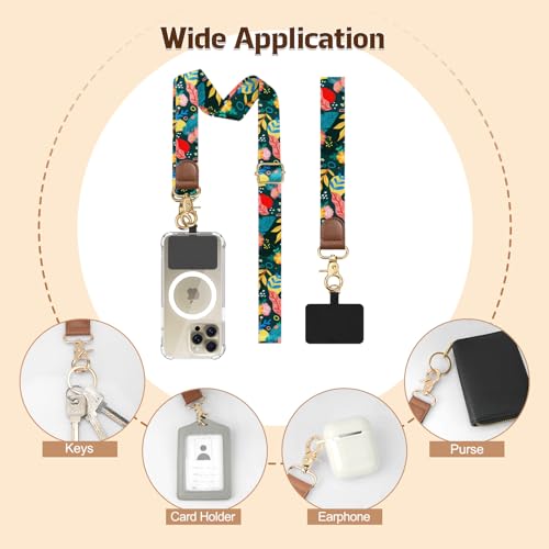 TiMOVO Phone Lanyard Crossbody Wrist Strap, Adjustable Anti-Theft Phone Strap for All Phone Case, lanyard for Women and Men - color: Green + Flower