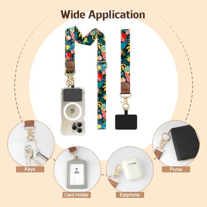 TiMOVO Phone Lanyard Crossbody Wrist Strap, Adjustable Anti-Theft Phone Strap for All Phone Case, lanyard for Women and Men - color: Green + Flower