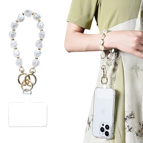 Baroque Pearl Beaded Phone Charm with Tether Tab, Hands-Free Wrist Strap Compatible with Most Phones for Women - color: D
