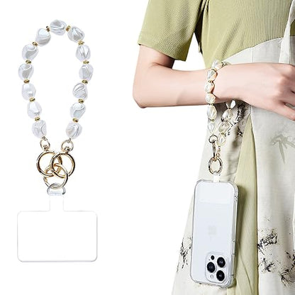 Baroque Pearl Beaded Phone Charm with Tether Tab, Hands-Free Wrist Strap Compatible with Most Phones for Women - color: D