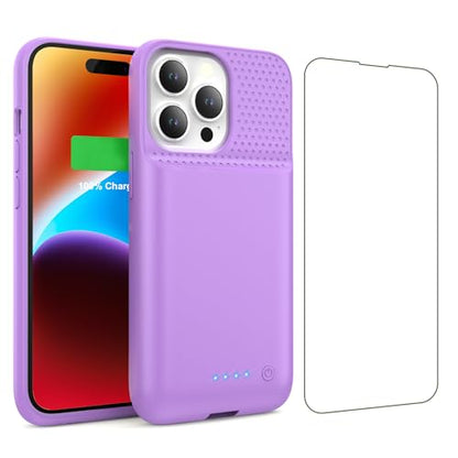 Battery Case for iPhone 14/13/13 Pro (6.1 Inch),Upgraded 7500mAh Ultra-Slim Portable Charging Case Rechargeable Protective Extended Battery Pack for iPhone 14/13/13 Pro Charger Cover-Purple - color: Purple