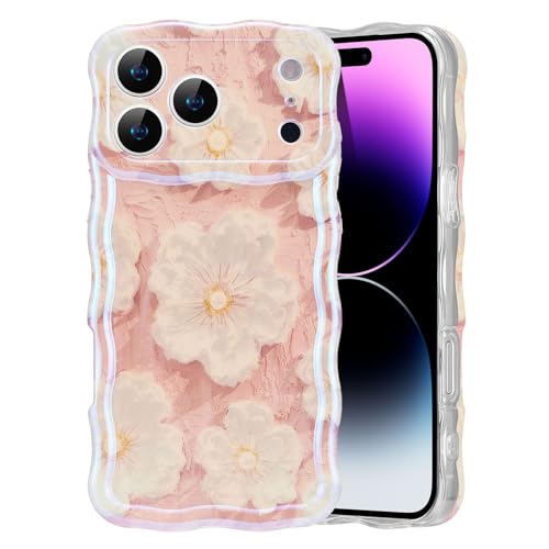 EYZUTAK Case for iPhone 17 Pro, Colorful Oil Painting Flower, Light Pink | Laser Glossy Floral Pattern, Cute Curly Wave Edge, Exquisite Phone Cover, Stylish Durable TPU Protective Case for Girl Women - color: Light Pink, size: iPhone 17 Pro