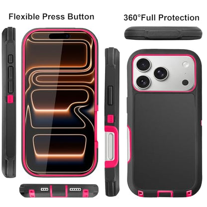 for iPhone 17 Pro Max Case with 2 Camera Lens Protector & 2 Screen Protector, Heavy Duty Full Body Protective Phone Case 6.9"(BlackRose) - color: 17 Pro Max-BlackRose