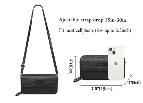 RFID Crossbody Wallet Wristlet Purse with Phone Pocket For Women Vegan Leather - color: Zc-carbon Black