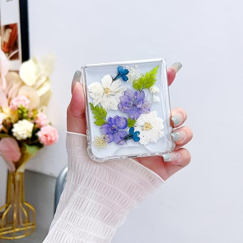 Compatible with Samsung Galaxy Z Flip 6 Case/Flip 7 FE Case Flower | Clear Dried Pressed Flowers Women Girls Soft TPU Shockproof Phone Cover - color: TPU/Flower white green, size: Samsung Galaxy Flip 6/Flip 7 FE