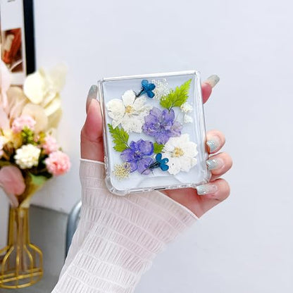 Compatible with Samsung Galaxy Z Flip 6 Case/Flip 7 FE Case Flower | Clear Dried Pressed Flowers Women Girls Soft TPU Shockproof Phone Cover - color: TPU/Flower white green, size: Samsung Galaxy Flip 6/Flip 7 FE