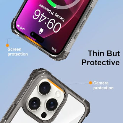 Clear Case for iPhone 16 Pro with Magnetic 360 Rotatable Ring Stand | Military Grade Heavy Duty Cover with 360 Rotatable Ring Kickstand -260417 - color: Clear Black, size: iPhone 16 Pro