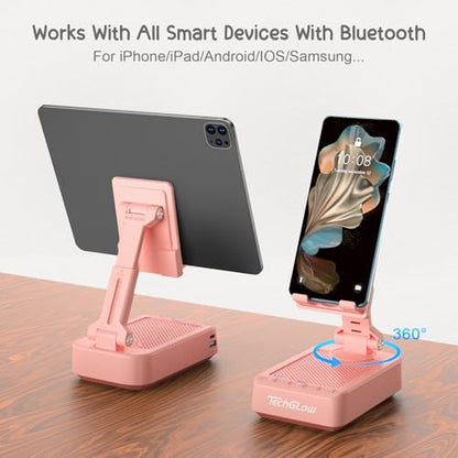 TechGlow Gifts for Men Women Foldable Cellphone Stand with Bluetooth Speaker and Charging Function 360° Rotatable Phone Stand Birthday Gift Idea for Mom Dad Cool Tech Gifts-Pink - color: Pink