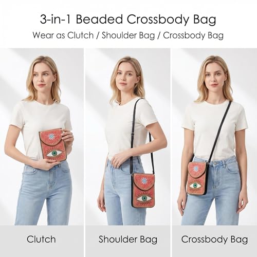Small Crossbody Bags for Women, Cell Phone Shoulder Bag Boho Wallet Purse - color: Pink
