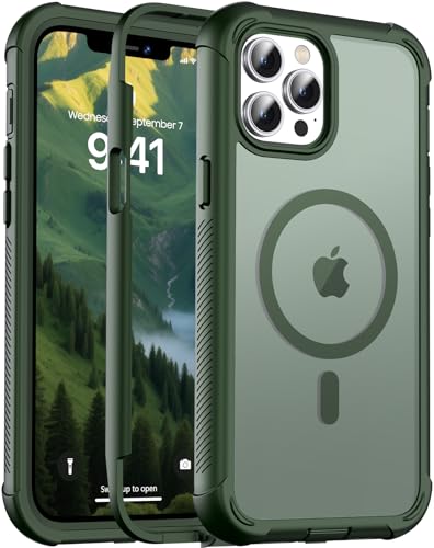 jaroco Magnetic for iPhone 12 Pro Max Case Heavy Duty Protection Army Green | Compatible with MagSafe,Military Grade Drop Protection,Translucent Matte,Non-Slip,Shockproof 2-Layer Durable Bumper Case - color: Army Green, size: iPhone 12 Pro Max