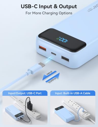 Nusyddy Portable Charger 20000mAh with 4 Built-in Cables & 6 Outputs Blue - color: Azure