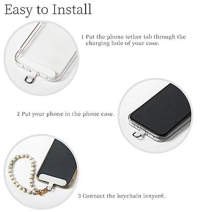 Phone Charm with Beaded Marble, Cell Phone Lanyard with Tether Tab, Phone Chain Strap, Hands-Free Wrist Strap, Phone Strap for Women Compatible with iPhone 14 Pro Max/ 13 Pro Max/ 12 Pro Max(White) - color: White Marble