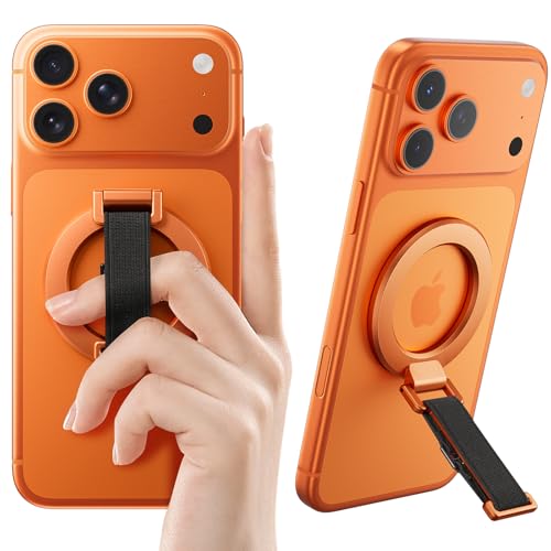 SUPERONE Magnetic Phone Grip with Finger Strap, Orange Magnetic Ring Holder - color: Orange