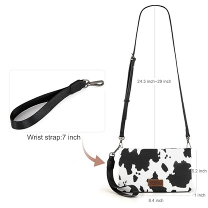 Wrangler Cow Print Womens Wristlet Wallet RFID Blocking Bifold Clutch Credit Card Holder Purse - color: A-cow Black