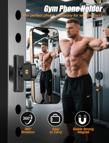 Magnetic Phone Holder for Gym【Strong Magnets】 360 Adjustable Phone Mount - color: Black