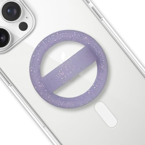 Grips by CRYSTALFY Magnetic Silicone Ring Grip Phone Holder, Rotating Finger Loop Ring Grip Holder, Soft and Portable, Strong Magnetic Attraction, Compatible with Magsafe Phone Case (Purple Sparkle) - color: Purple Sparkle